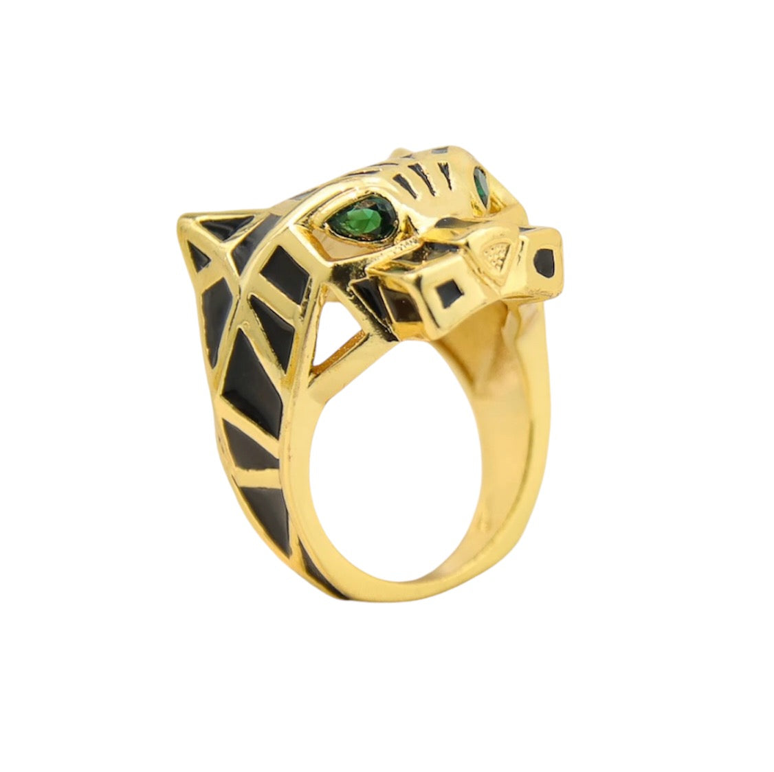 Vintage Tone Leopard Woman Ring Green Zircon Eyes