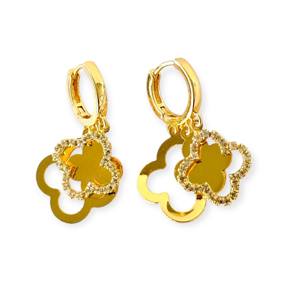 Lucky Four Leaf Charm Drop Huggie Earrings