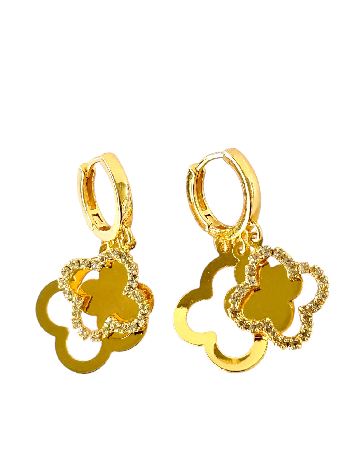 Lucky Four Leaf Charm Drop Huggie Earrings