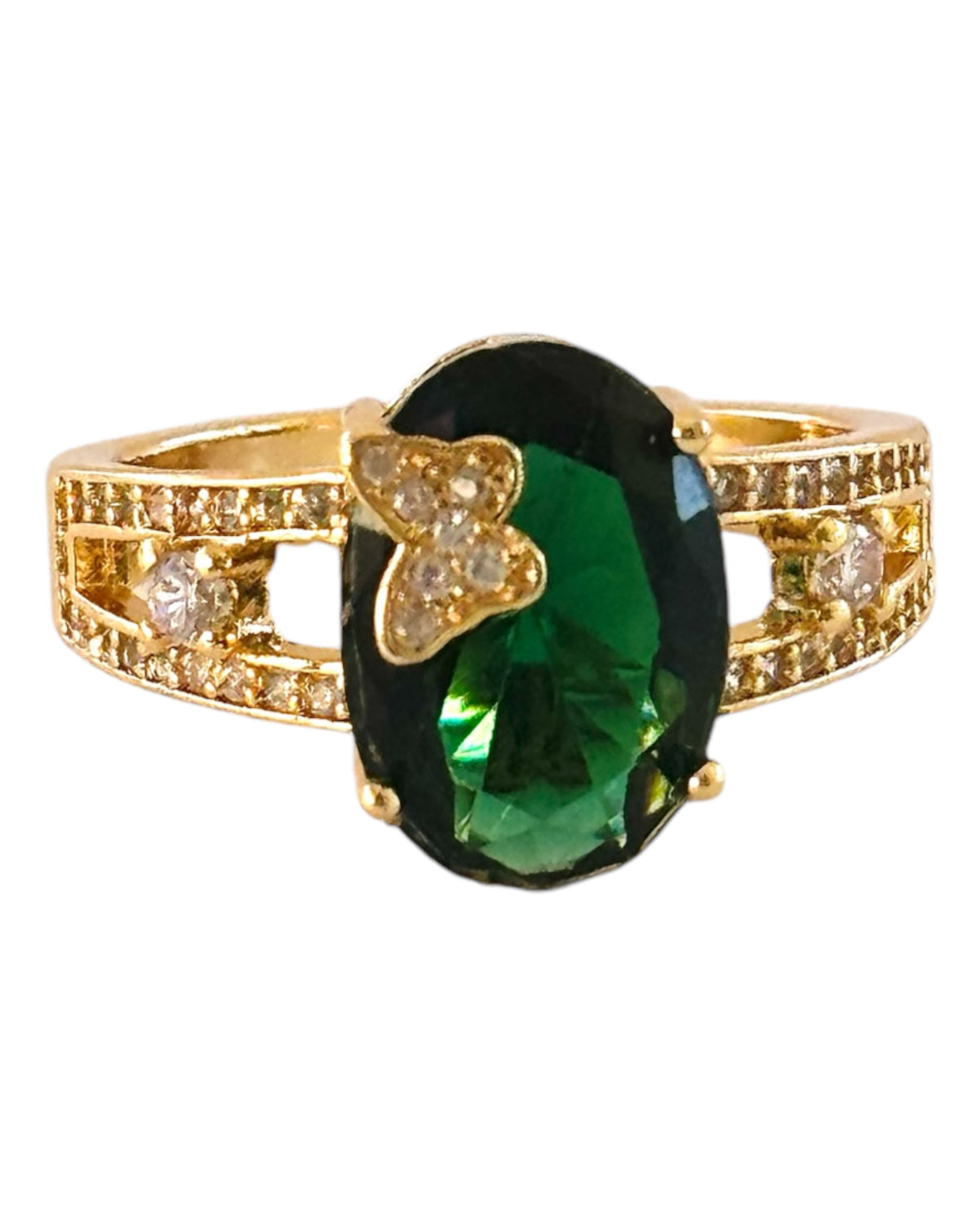 Butterfly Green Cubic Zirconia Ring