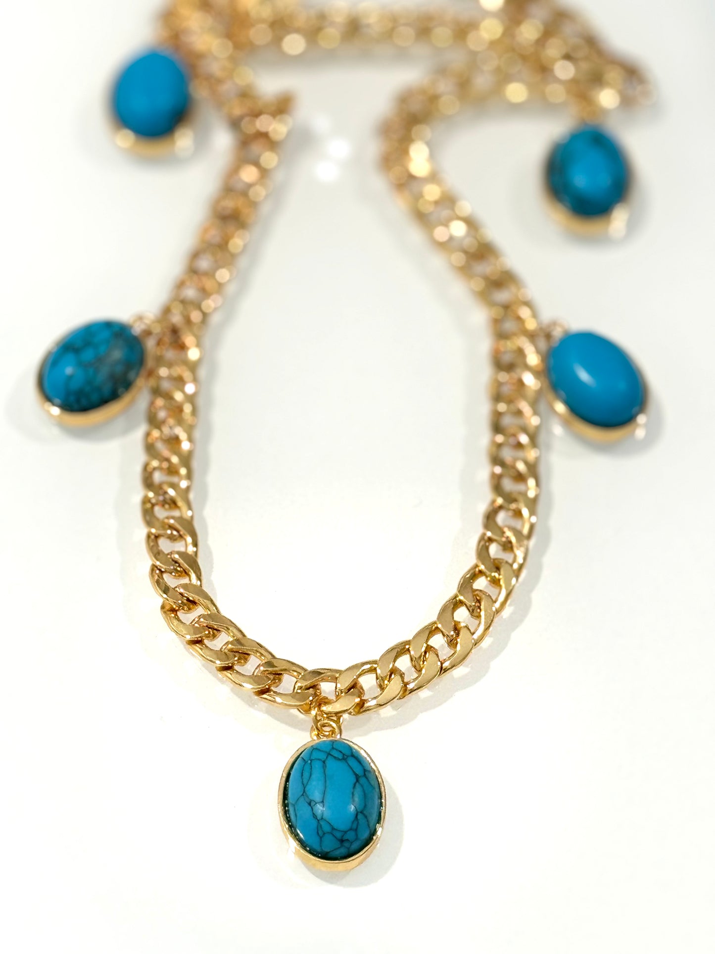 Turquoise Stone Cuban Link Necklace