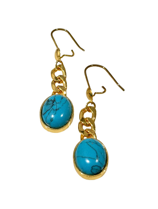 Turquoise Drop Cuban link Dangle Earrings