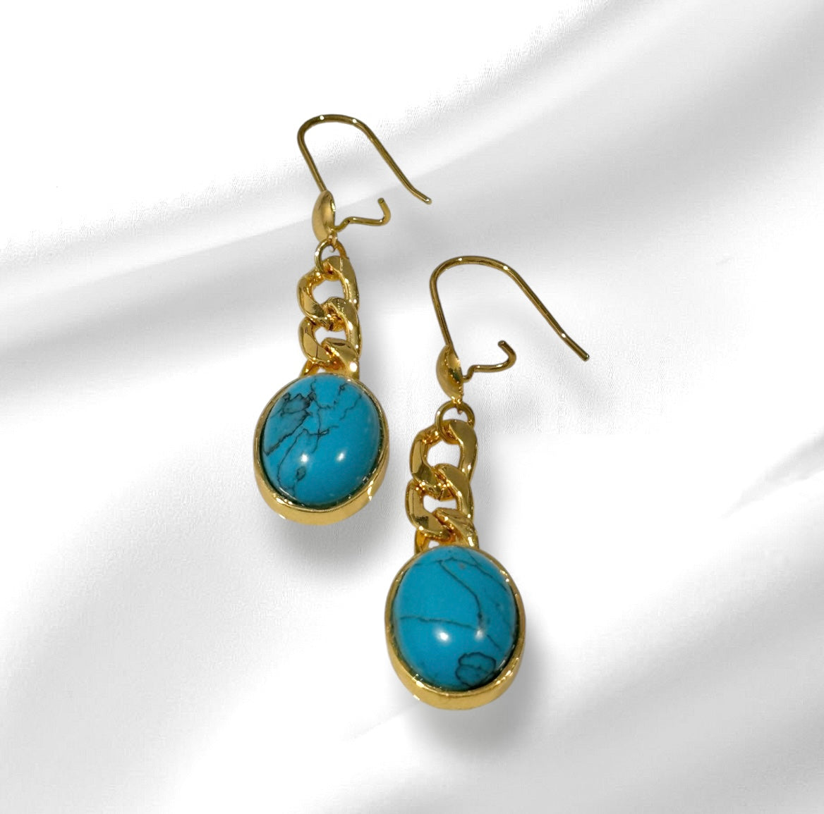 Turquoise Drop Cuban link Dangle Earrings