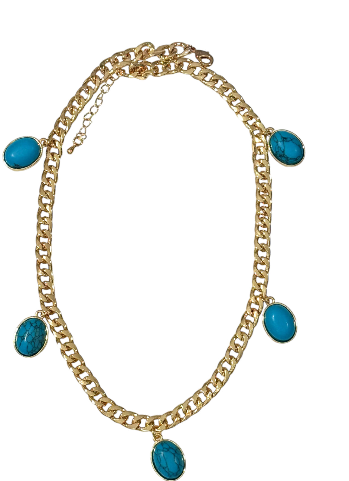 Turquoise Stone Cuban Link Necklace