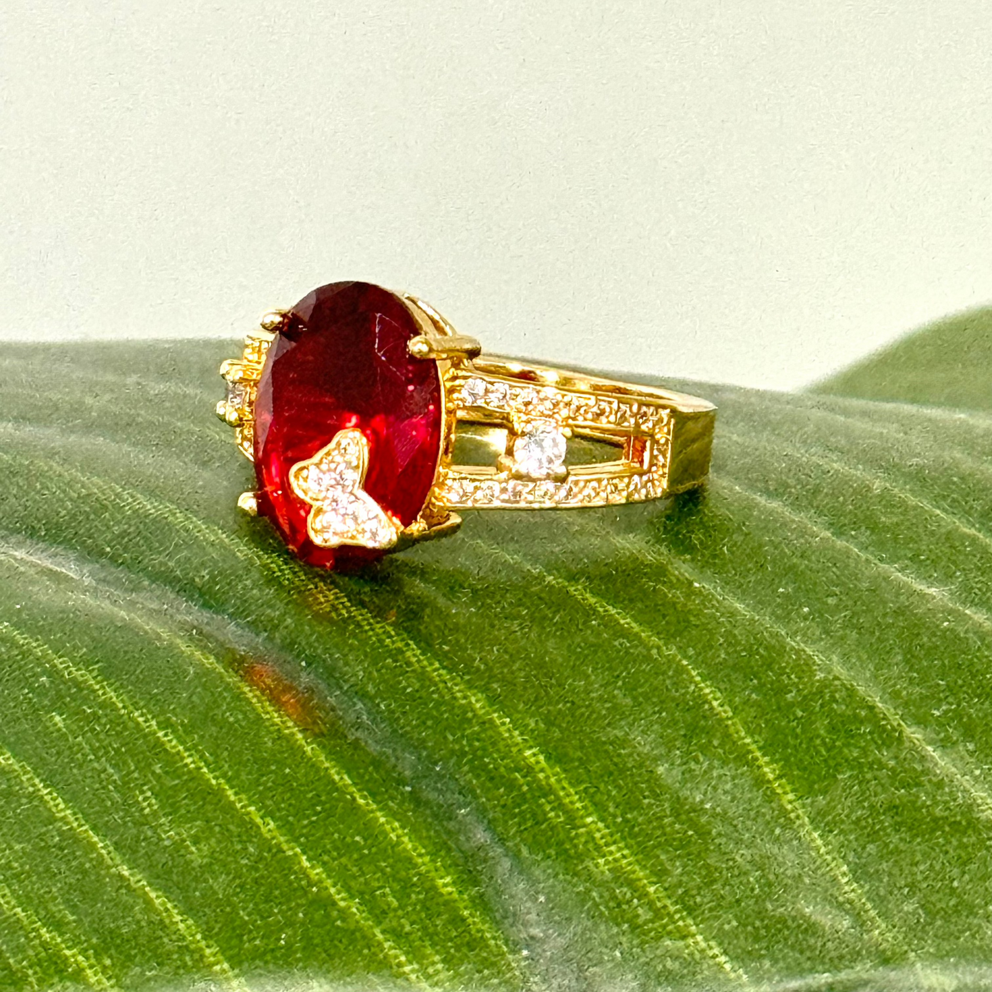 Butterfly Red Cubic Zirconia Ring