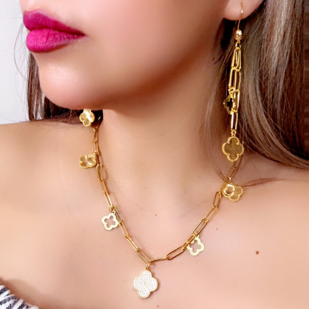 Paperclip Earrings for Women, Double Paper Clip Chain Link Long Earrings, Hypoallergenic (18k gold filled Dubai)