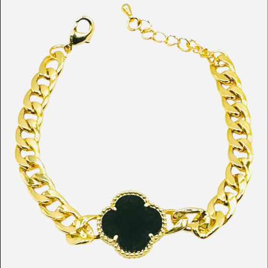 Clover Charm Cuban Link Bracelet